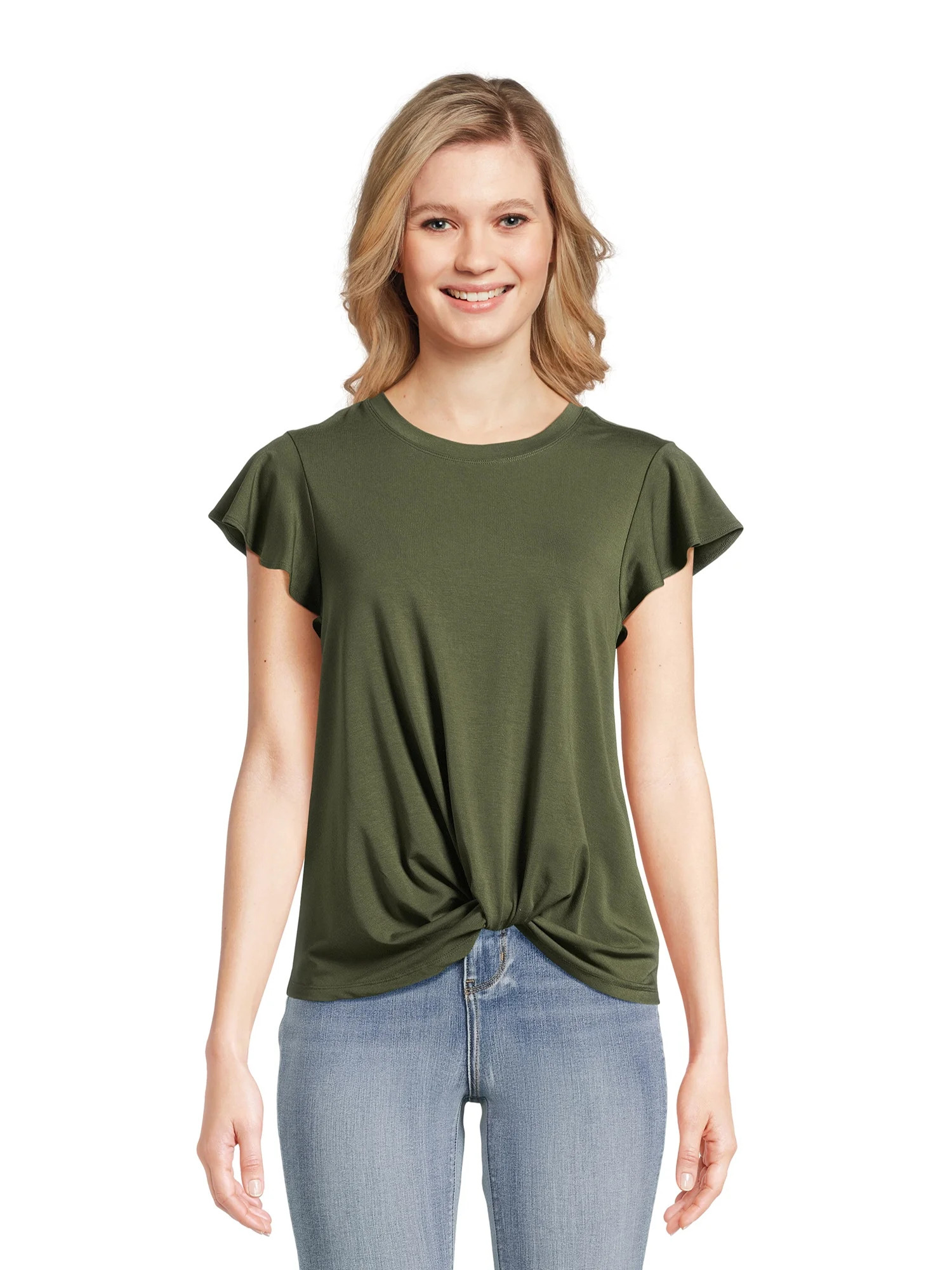 Time and Tru Women's Relaxed Fit Twist Top with Short Sleeves, XS-3XL | Walmart (US)