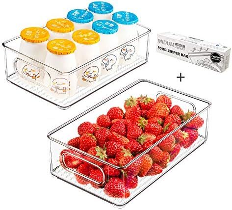 Refrigerator Organizer Bins, 2pcs Clear Plastic Stackable Fridge Containers with Handles for Free... | Amazon (US)