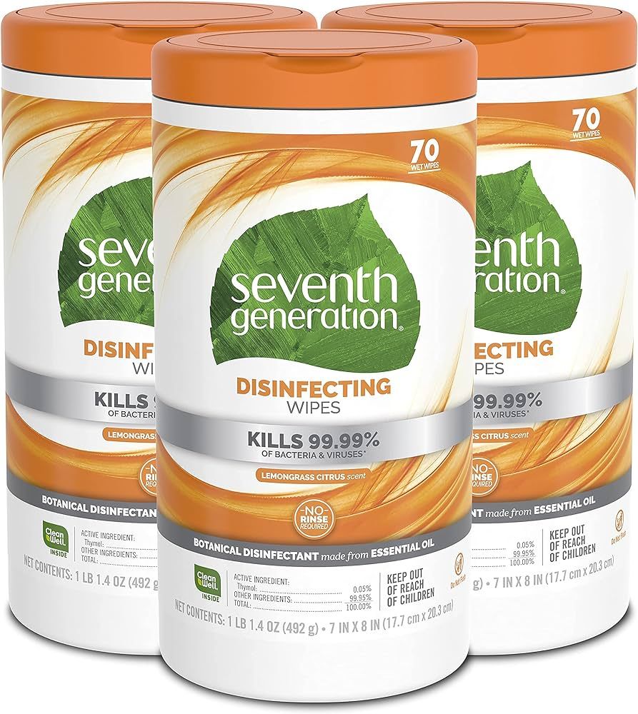 Seventh Generation Disinfecting Multi-Surface Wipes, Lemongrass Citrus, 70 Count, Pack of 3 (Pack... | Amazon (US)