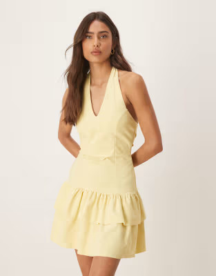 ASOS DESIGN halter mini rara skirt in yellow | ASOS | ASOS (Global)