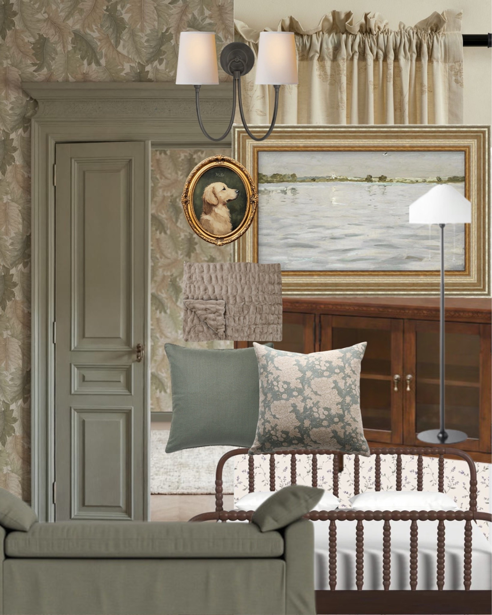 This bedroom is a masterclass in layering pattern without losing calm. 

Leaf wallpaper, a floral headboard, a gilded dog portrait (because every home needs a little personality), and warm wood furniture that keeps it grounded.

All linked here 🤍 

#LTKhome