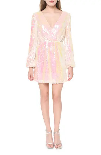 WAYF Carrie Long Sleeve Sequin Minidress in Opal Sequin at Nordstrom Rack, Size Medium | Nordstrom Rack