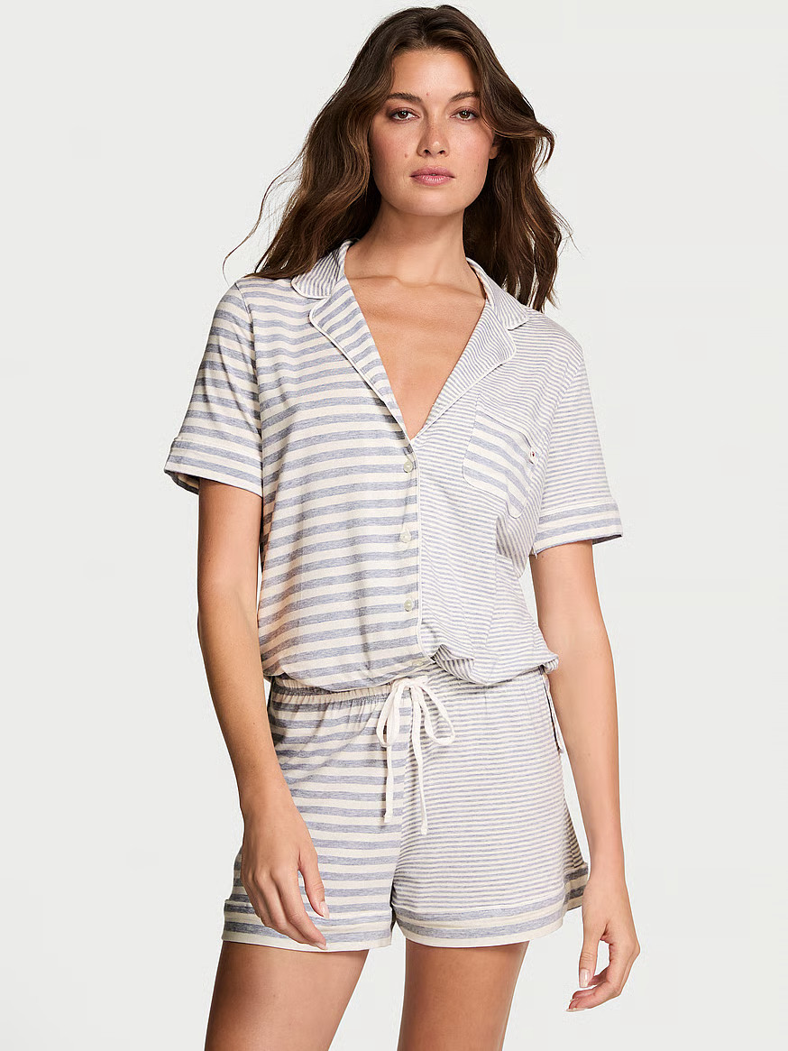 Buy Modal Soft Short Pajama Set, Medium Heather Grey/Coconut White Yd Stripe - Order Pajamas Sets... | Victoria's Secret (US / CA )