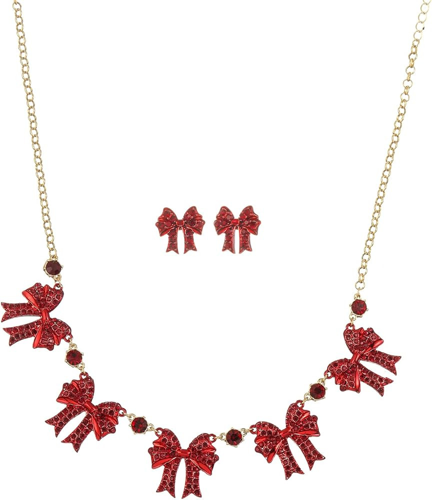 Madison Tyler Bows Christmas Layered Necklace Set for Women | Statement Christmas Bows Jingle Bel... | Amazon (US)