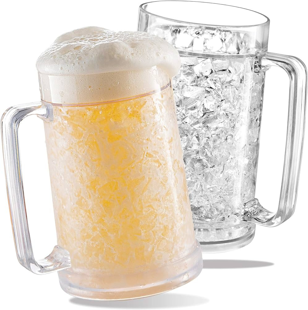 Double Wall Insulated Mugs for Beer – Freezable Beer Mugs, 16 oz Freezer Beer Mugs – Perfect Beer Cooler Cups for Home Bar Accessories, Beer Gifts for Men, Insulated Gel Plastic Pint - 2 Pack | Amazon (US)