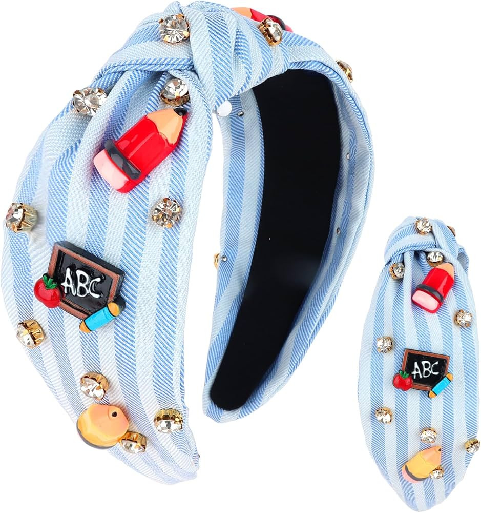 Graduation Gifts-Teacher Headband for Women ABC Apple Pencil Rhinestone Embellished Headband Wide... | Amazon (US)