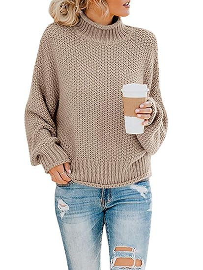Doreyi Women’s Casual Classic Solid Color Long Sleeve Warm Crew Neck Turtleneck Knitted Oversiz... | Amazon (US)
