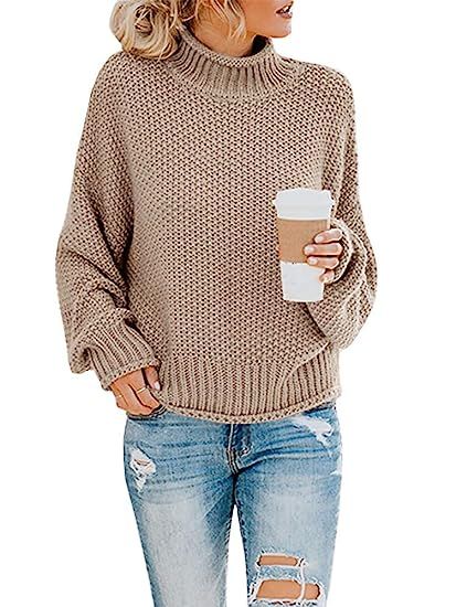 Doreyi Women’s Casual Classic Solid Color Long Sleeve Warm Crew Neck Turtleneck Knitted Oversiz... | Amazon (US)