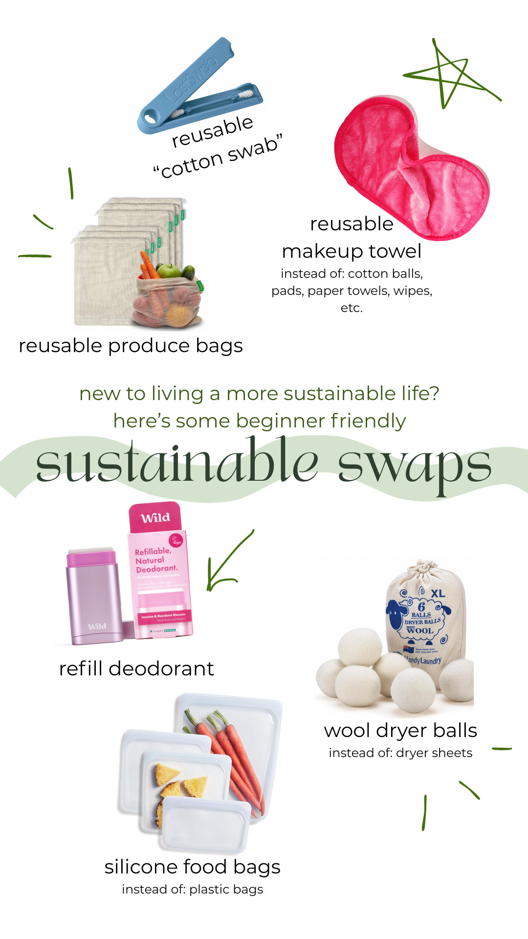 Sustainable swaps to make this Earth Day! I've personally been using all of these items for YEARS and it has not only saved me money but also has largely reduced my waste!
#sustainability #earthday #reduce #reuse #recycle  

 