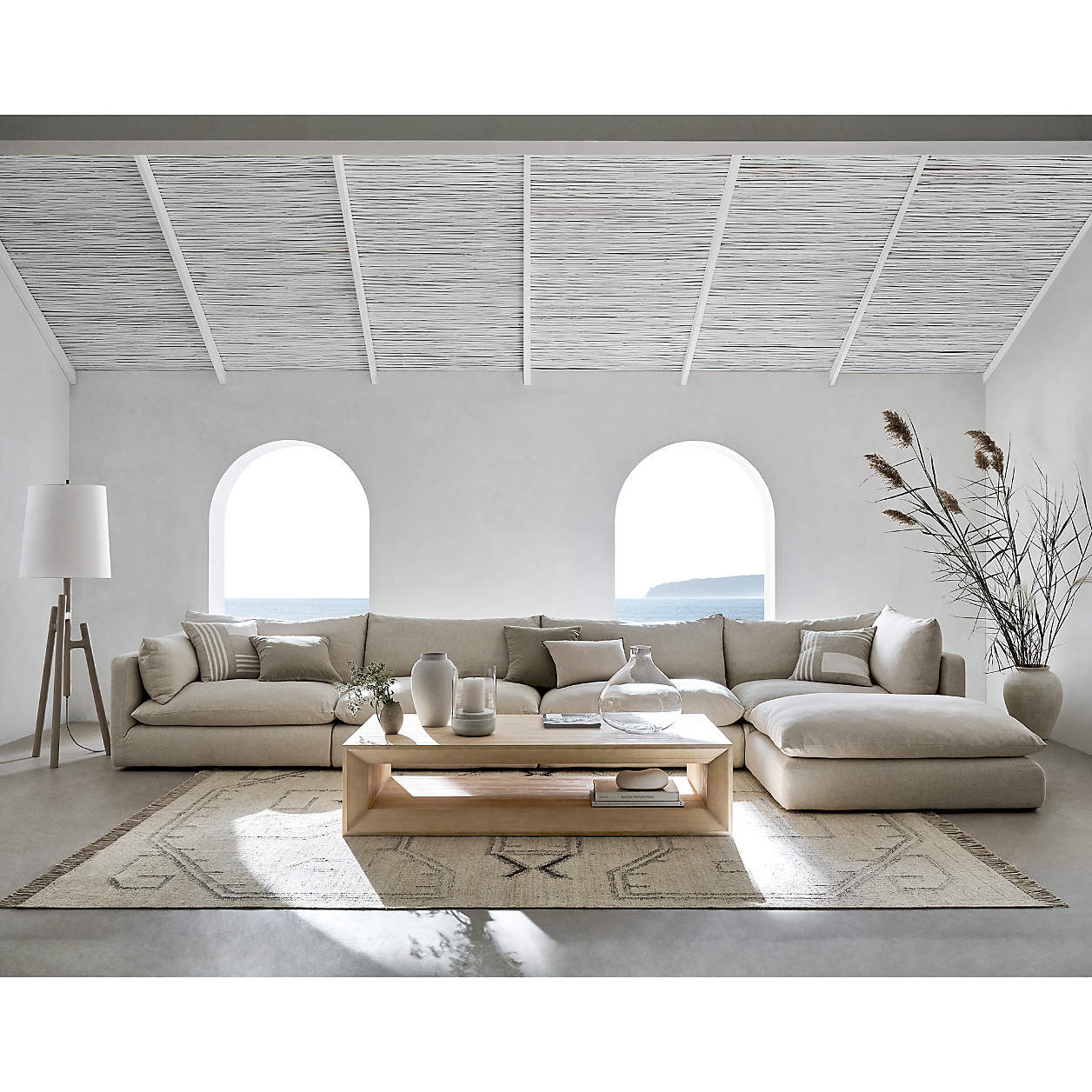 Unwind Modular 5-Piece U-Shaped Slipcovered Sectional Sofa with Double Ottoman + Reviews | Crate ... | Crate & Barrel