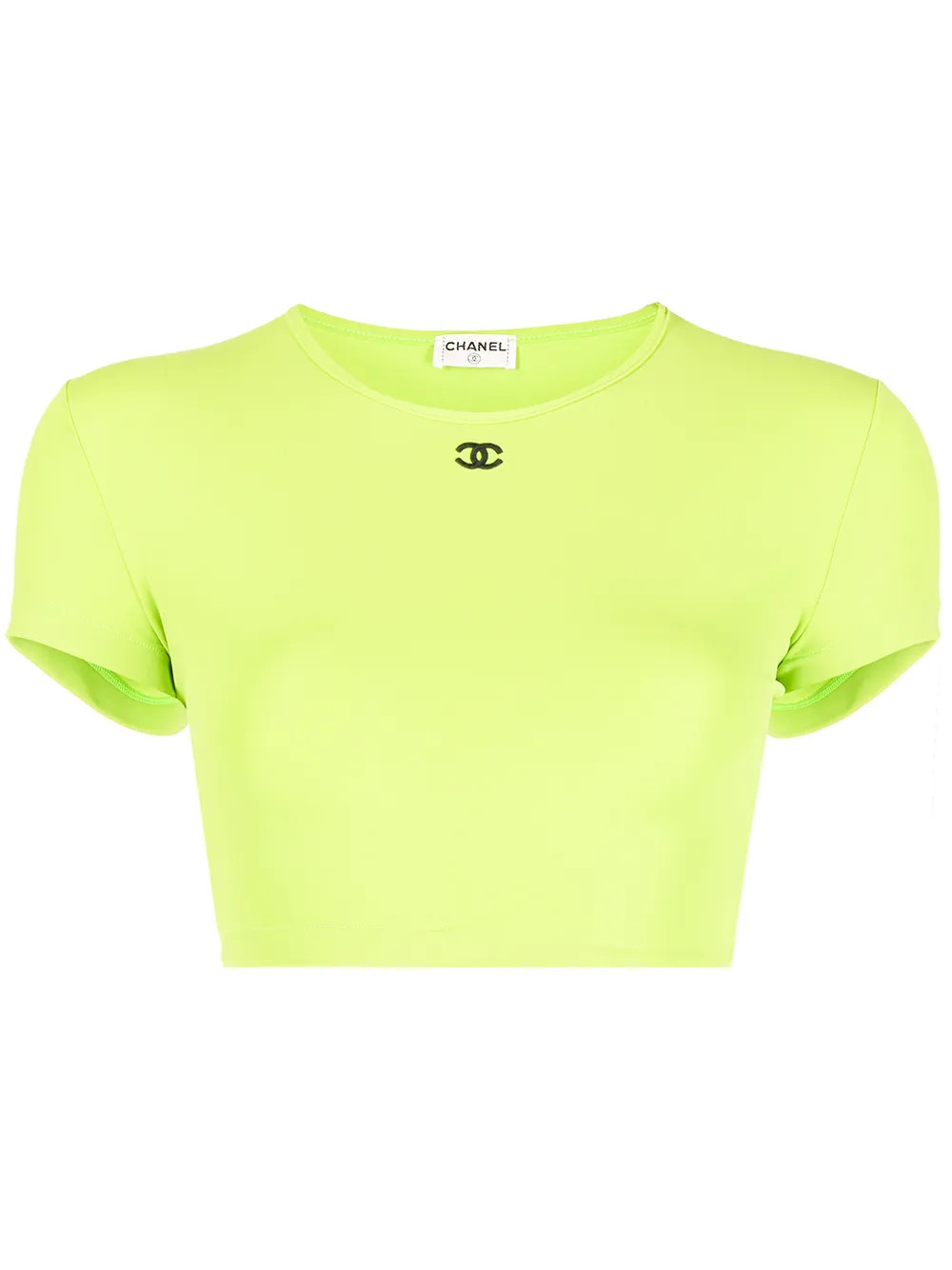 CHANEL Pre-Owned 1995 CC logo-embroidered cropped T-shirt - Green | Farfetch Global