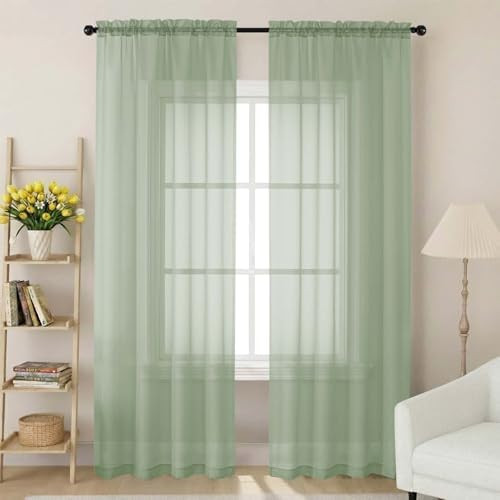 Sage Green Sheer Curtains 84 Inches Long 2 Panels, Soft Light Filtering Curtains for Bedroom Livi... | Amazon (US)