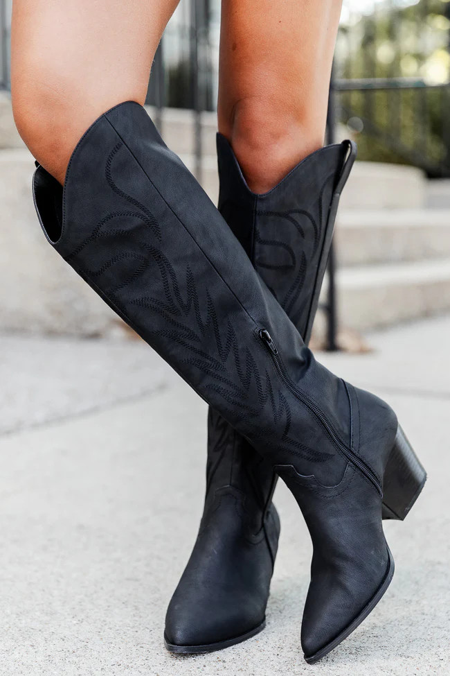 Shania Black Cowboy Boot | Pink Lily