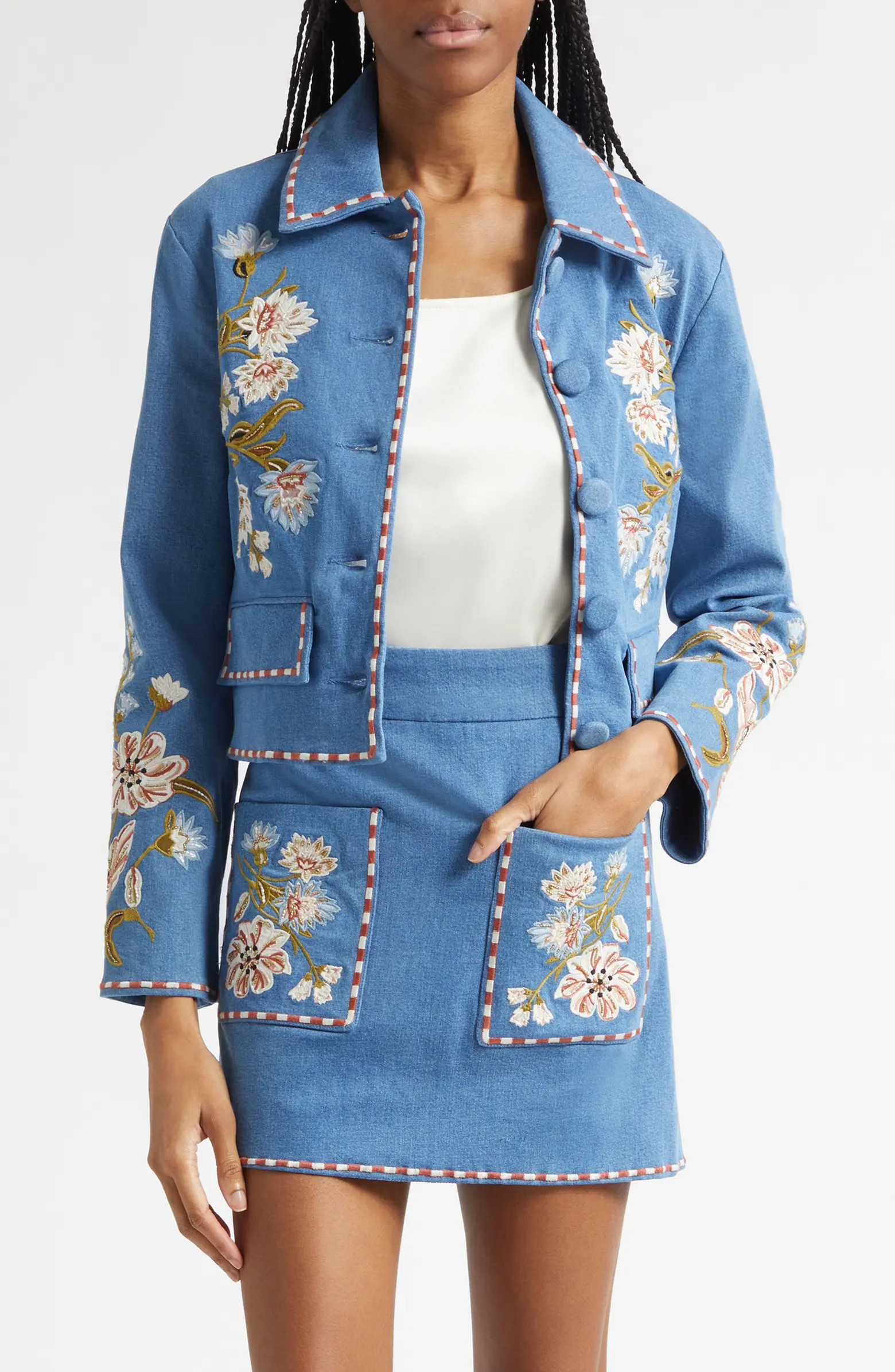 Vikaria Floral Embroidery Stretch Cotton Jacket | Nordstrom