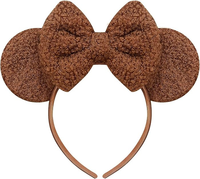 Trnerm Large Mocha Brown Mouse Ears Headband for Women, Soft Plush Park Ears Cute Birthday Hair B... | Amazon (US)