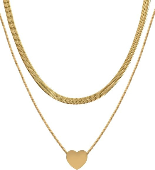 TUUAOW Layered Pendant Necklace for Women, Fashion Jewelry, 18k Gold-Plated Necklaces for Teen Gi... | Amazon (US)