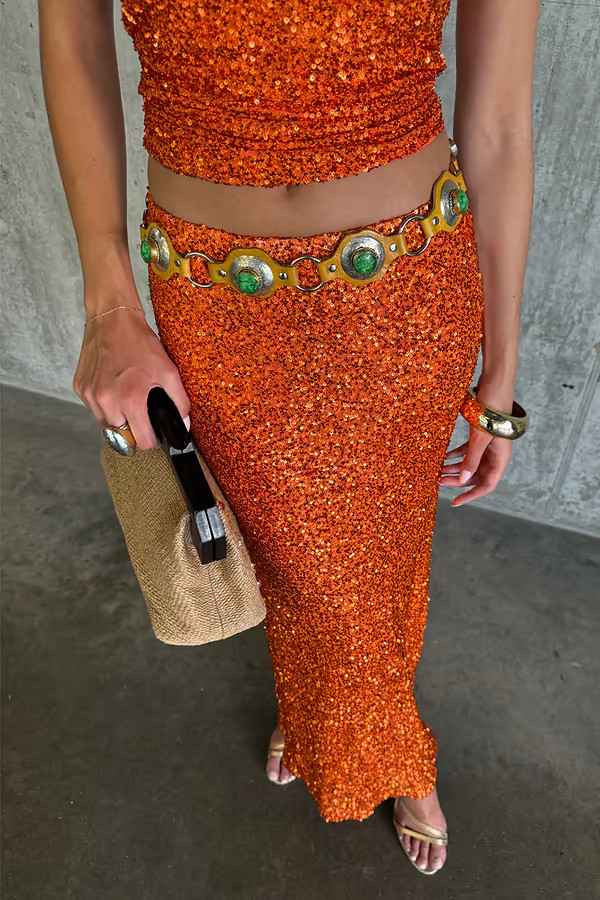 Orange Sequin Dorris Skirt | Never Fully Dressed (UK & IE)
