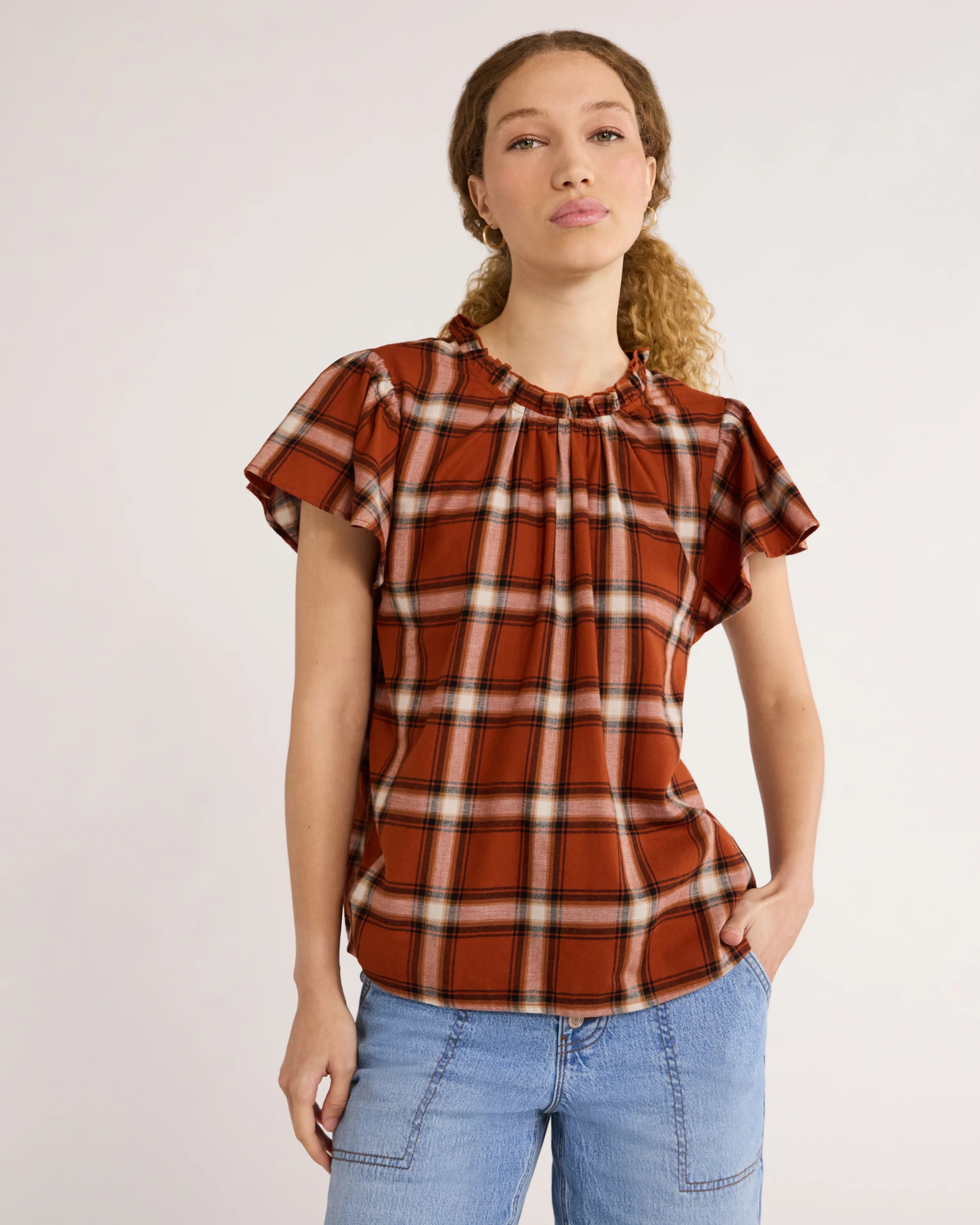 Time and Tru Women's Popover Woven Top with Puff Sleeves, Sizes S-XXXL | Walmart (US)