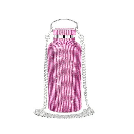 350ml Diamond Thermos Bottle with Chain, Rhinestone Vacuum Cup, Glitter Water Bottle Girl Women Gift (Pink) | Walmart (US)