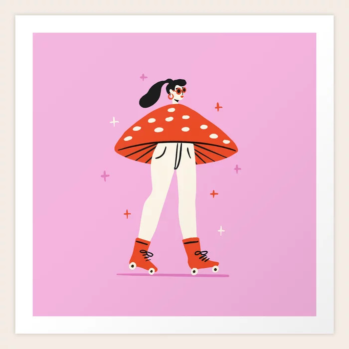 Retro Mushroom Girl Art Print | Society6