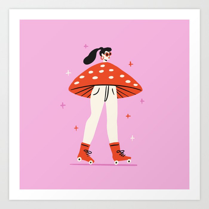 Retro Mushroom Girl Art Print | Society6