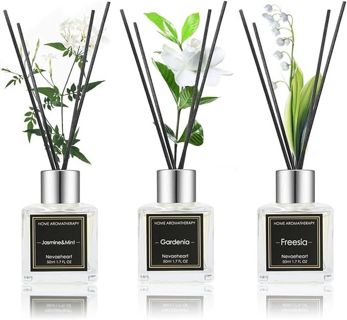 NEVAEHEART Reed Diffuser Gift Set, Gardenia/Freesia/Jasmine & Mint, 1.7OZ x 3 Packs Diffuser with... | Amazon (US)