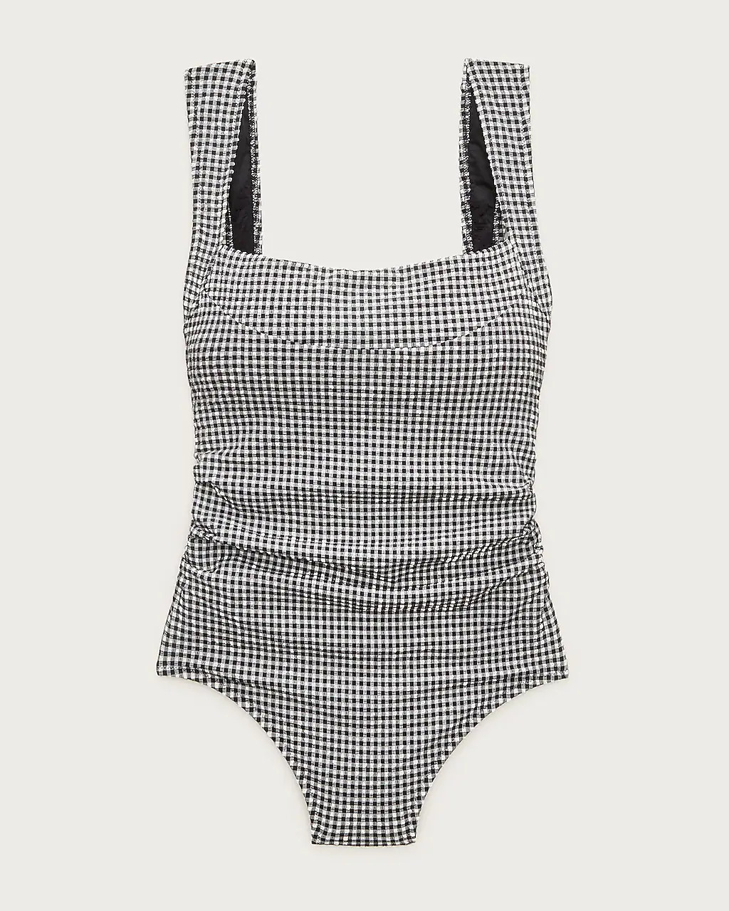Long-torso Nia ruched squareneck one-piece in gingham | J. Crew US