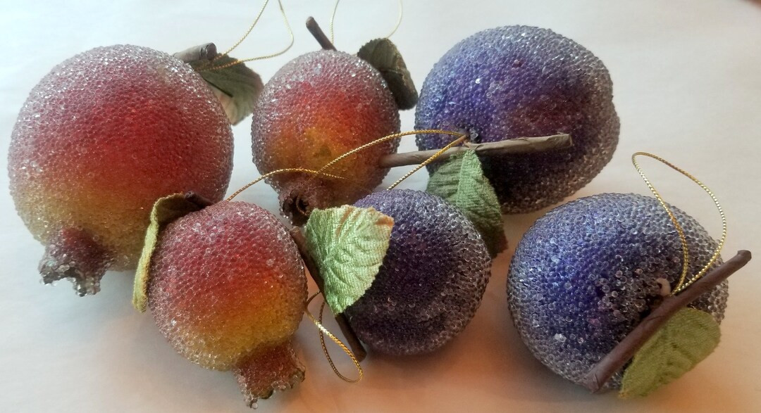 6 Pcs Vintage Sugared Fruit Décor Luscious Pomegranates Plums - Etsy | Etsy (US)