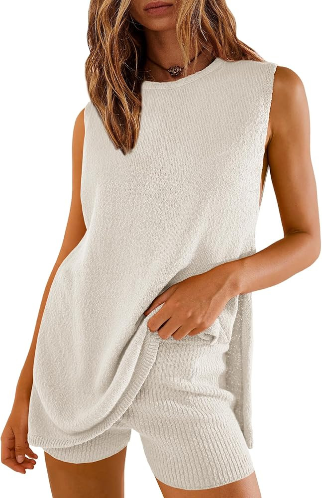 SENSERISE Womens Summer Sweater Sets 2 Piece Beach Vacation Outfits Top Shorts Ribbed Knit Lounge... | Amazon (US)