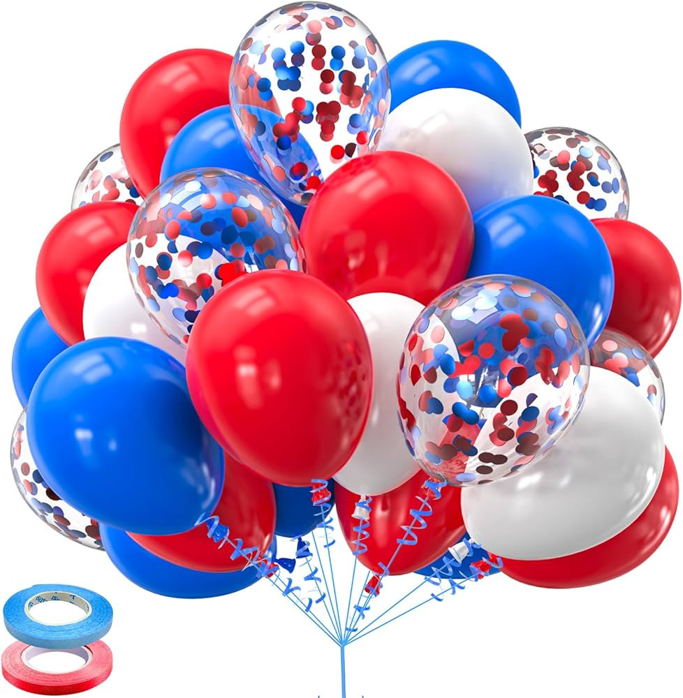 Kelfara Red White and Blue Balloons 60Pcs 12inch Latex Balloon with Confetti Balloon for Independ... | Amazon (US)