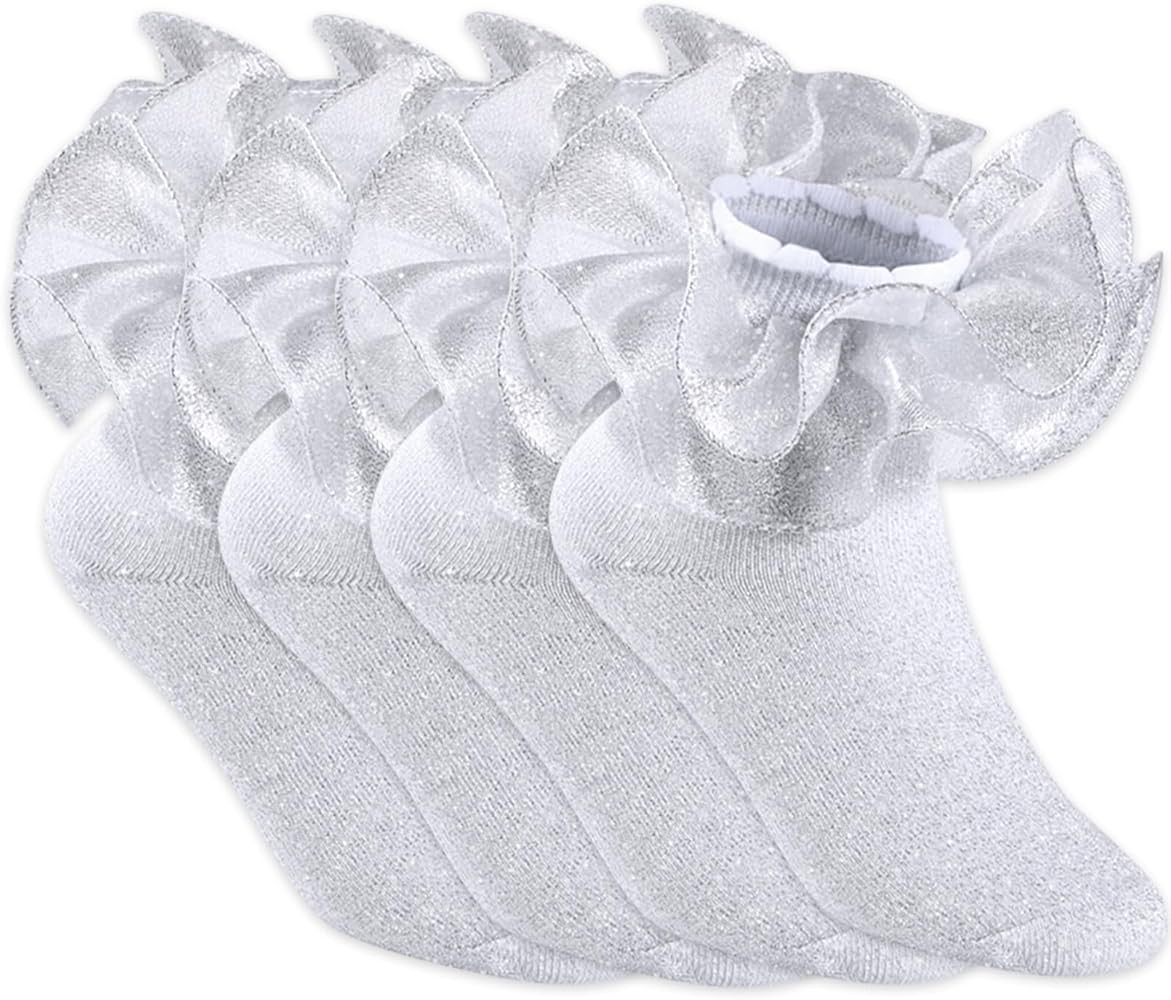 4 Pairs Girls Ruffle Socks Big and Shimmering Girls Lace Sock Ruffled Girls Dress Socks for Girl ... | Amazon (US)
