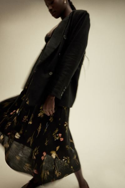 Linen-blend Maxi Skirt - Black/floral - Ladies | H&M US | H&M (US + CA)