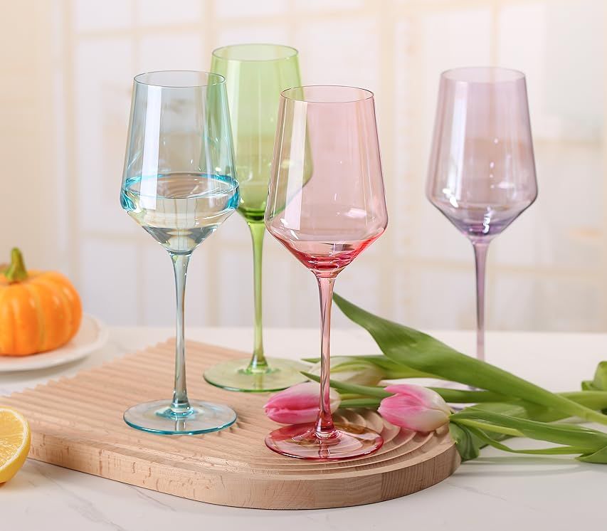 Physkoa Colored Wine Glasses Set of 6-14oz, Unfading Color, Hand-Blown, Thin Rim, Stemmed Colorfu... | Amazon (US)
