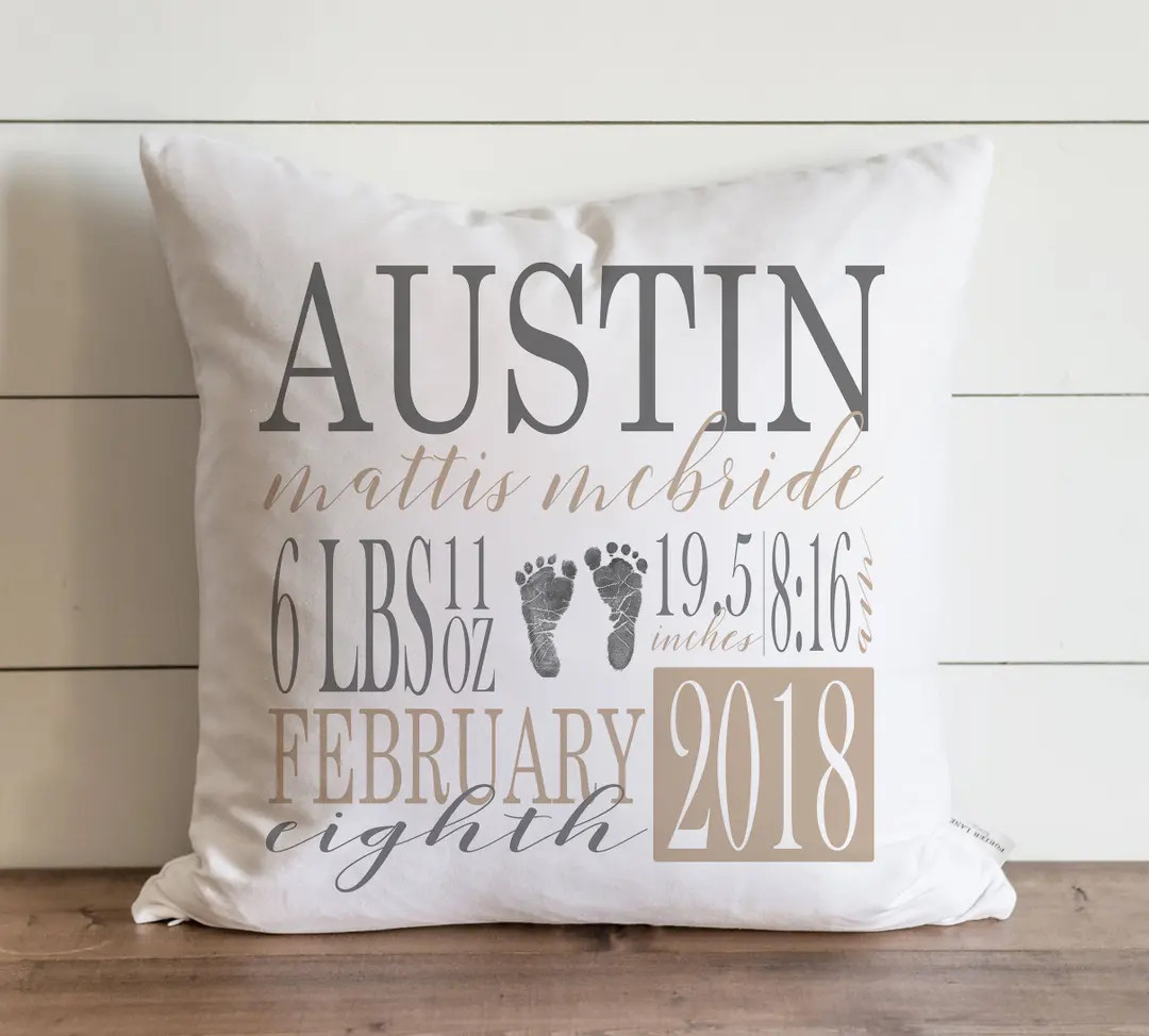 Baby Stat 20 X 20 Pillow Cover_gray Tan // New Baby Pillow Cover // Birth Announcement // New Bab... | Etsy (US)