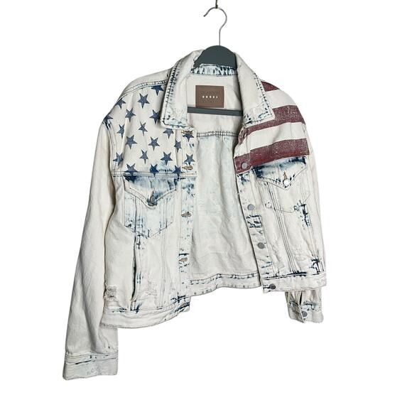 BLANKNYC American Flag Denim Jacket Distressed Cotton Light Wash Blue Size M NWT | Poshmark