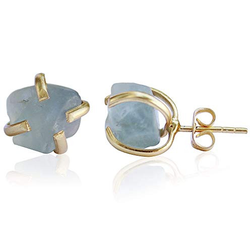 Handmade Raw Gemstone Stud Earrings 18K Gold Plated Birthstone Hypoallergenic Crystal Jewelry by The | Amazon (US)