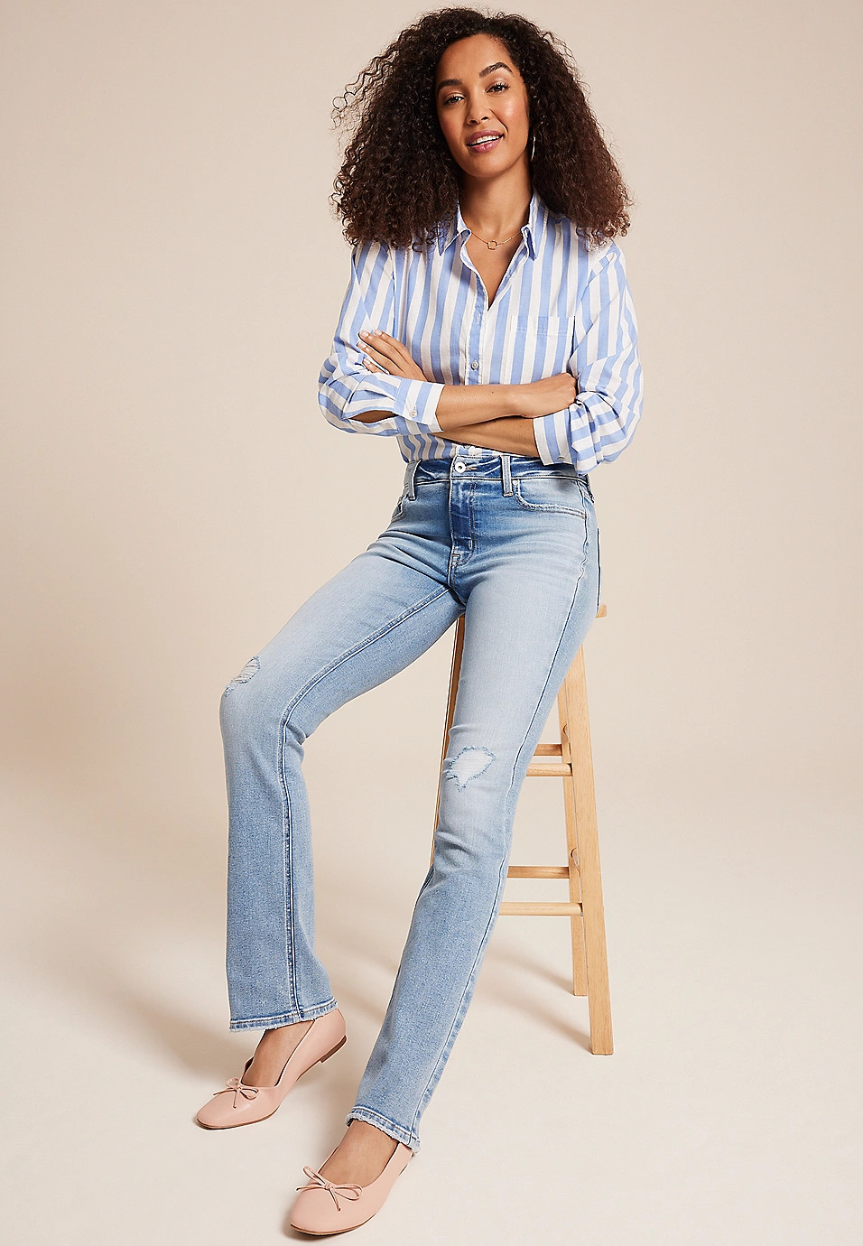 edgely™ Mid Rise Ripped Slim Boot Jean | Maurices