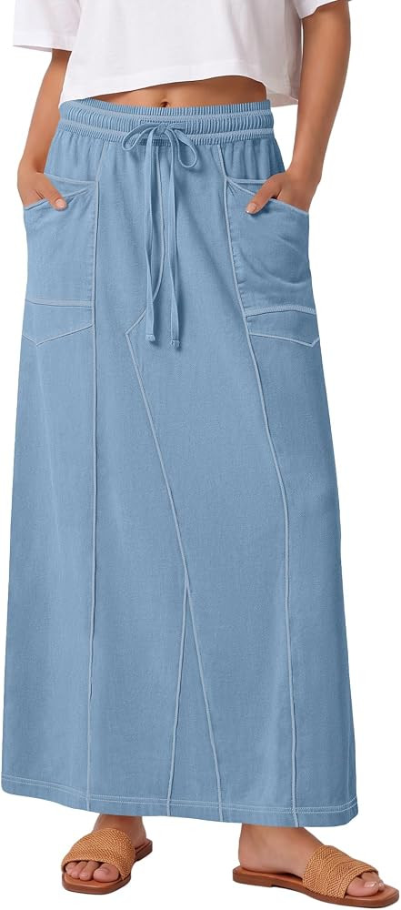 Panadila Womens Elastic Waist Maxi Skirt Fall Cargo Skirt | Amazon (US)