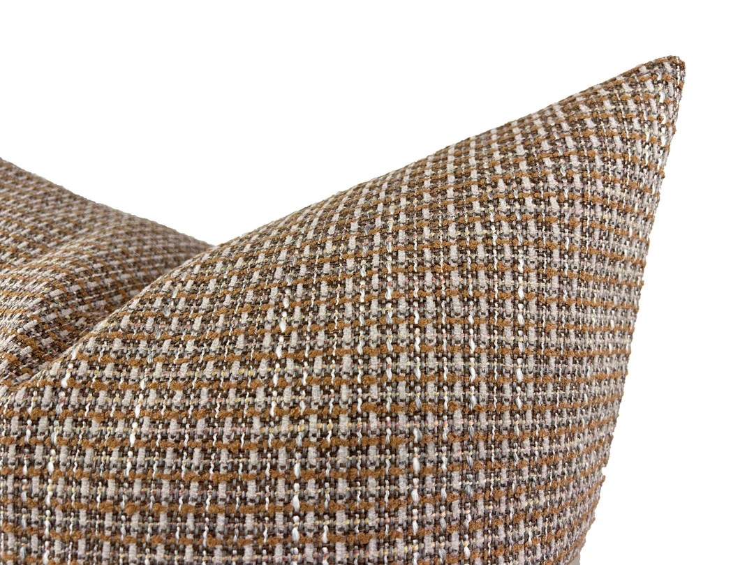 Brown and Tan Throw Pillow Cover, Euro Pillow Sham 26x26, Brown Plaid Pillow, Camel Woven Cushion... | Etsy (US)