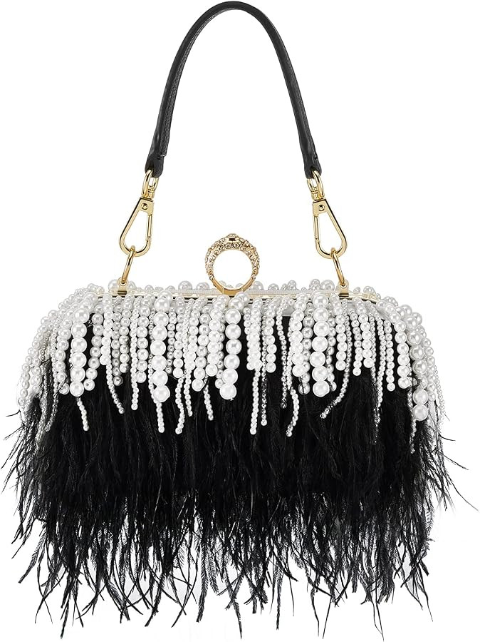 Tessco for you Women Ostrich Feather Tote Bag Fluffy Purse Clutch Feather Evening Handbag for Wed... | Amazon (US)