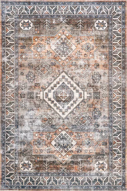 Rust Faded Geometric Washable Area Rug | Rugs USA