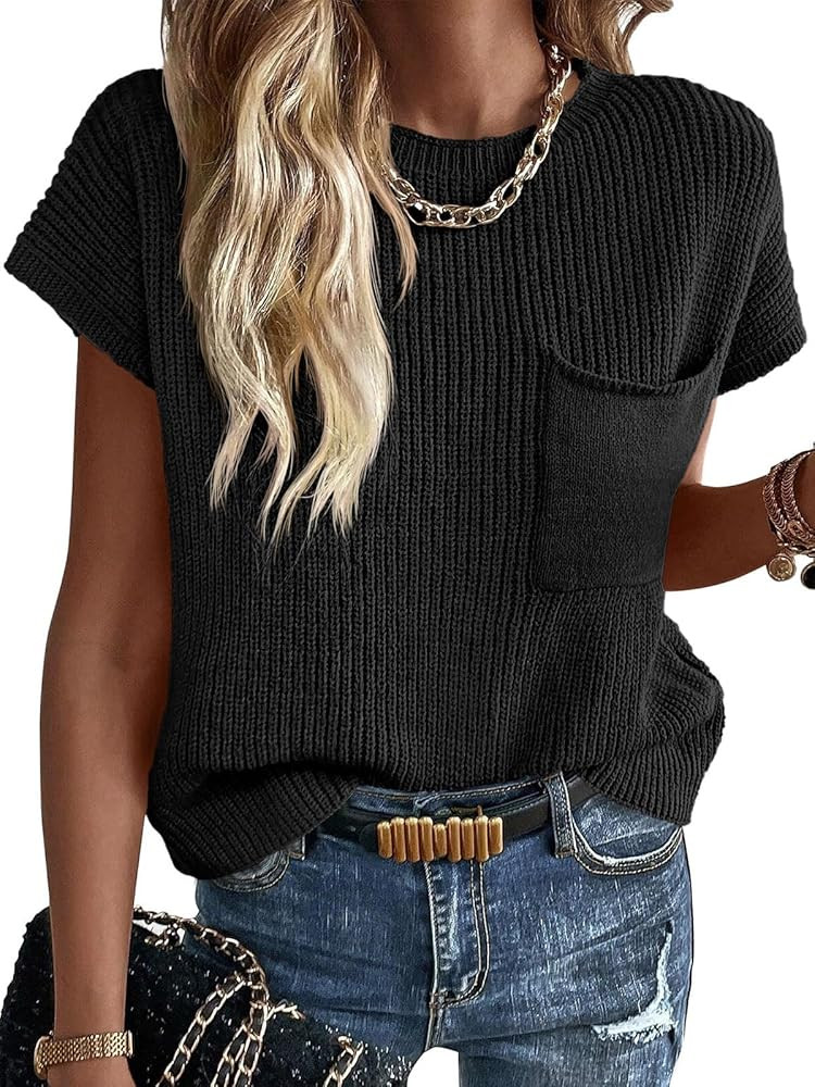 Imily Bela Summer Short Sleeve Sweater for Women 2025 Crew Neck Ribbed Knit Vests Trendy Pullover... | Amazon (US)