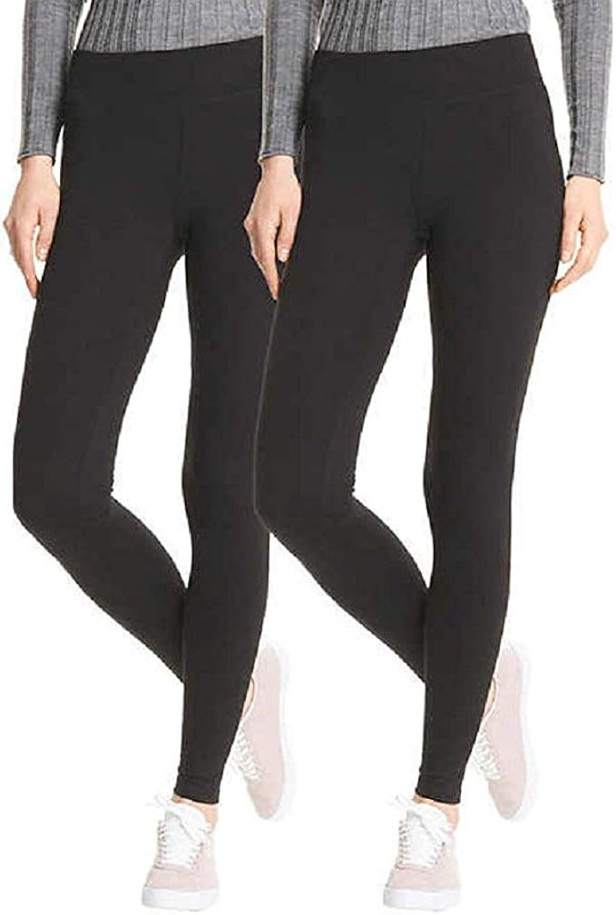 HUE Every Day Leggings, Wide Comfortable Waistband,Ultra Soft Cotton, Mid-Rise, 2 Pack | Amazon (US)