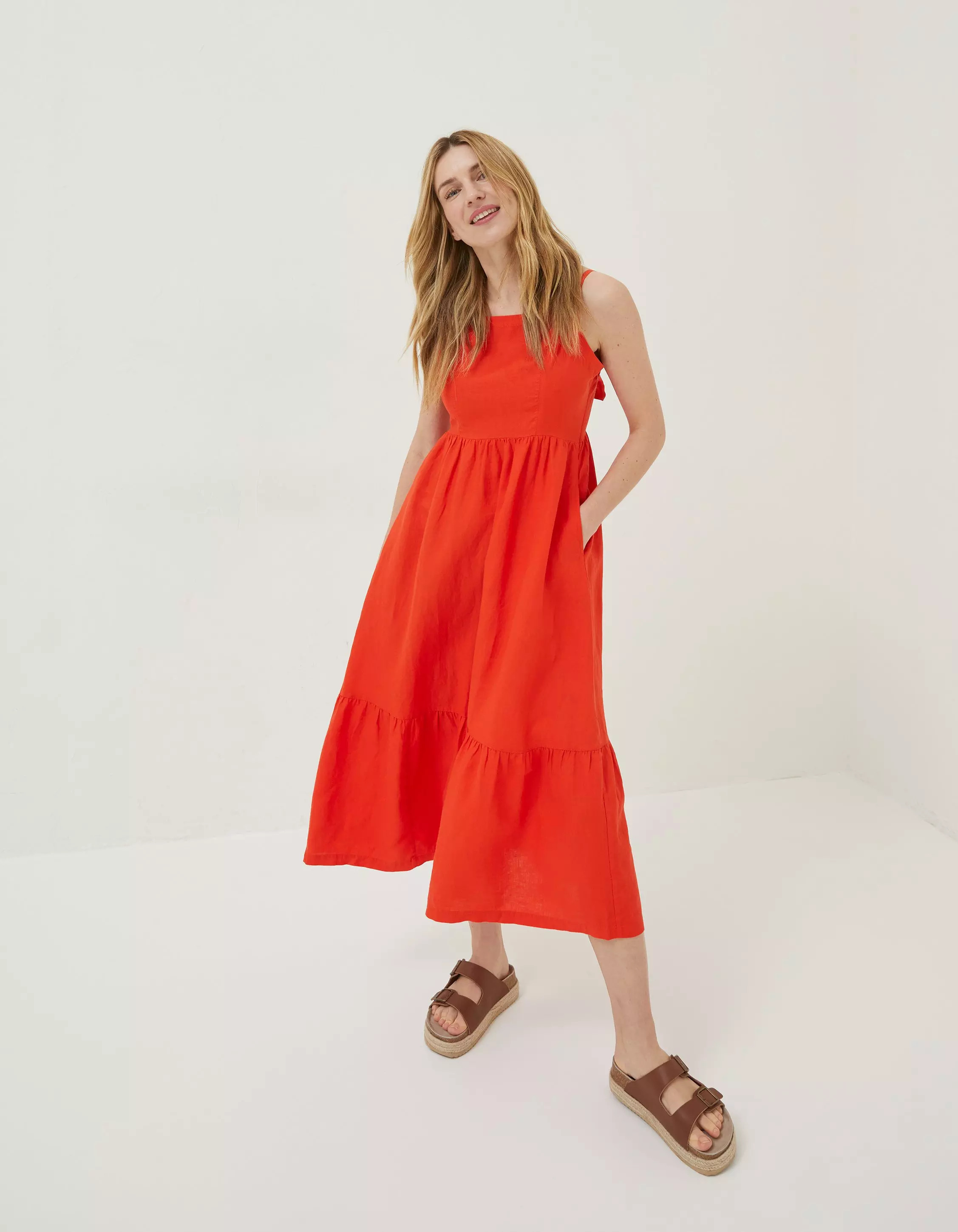 Julien Tie Back Linen Midi Dress | FatFace (US & Canada)