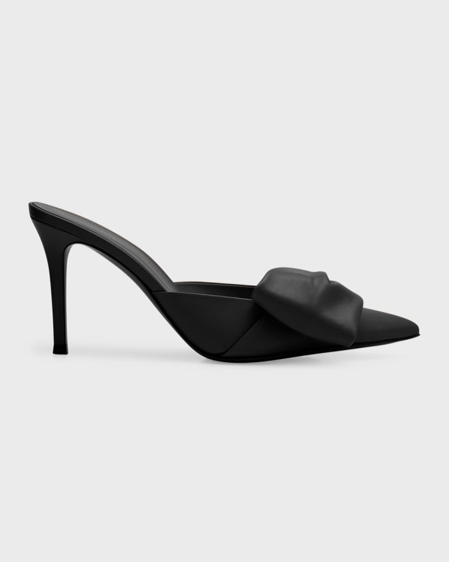 Gianvito Rossi Leather Bow Stiletto Mule Pumps | Neiman Marcus