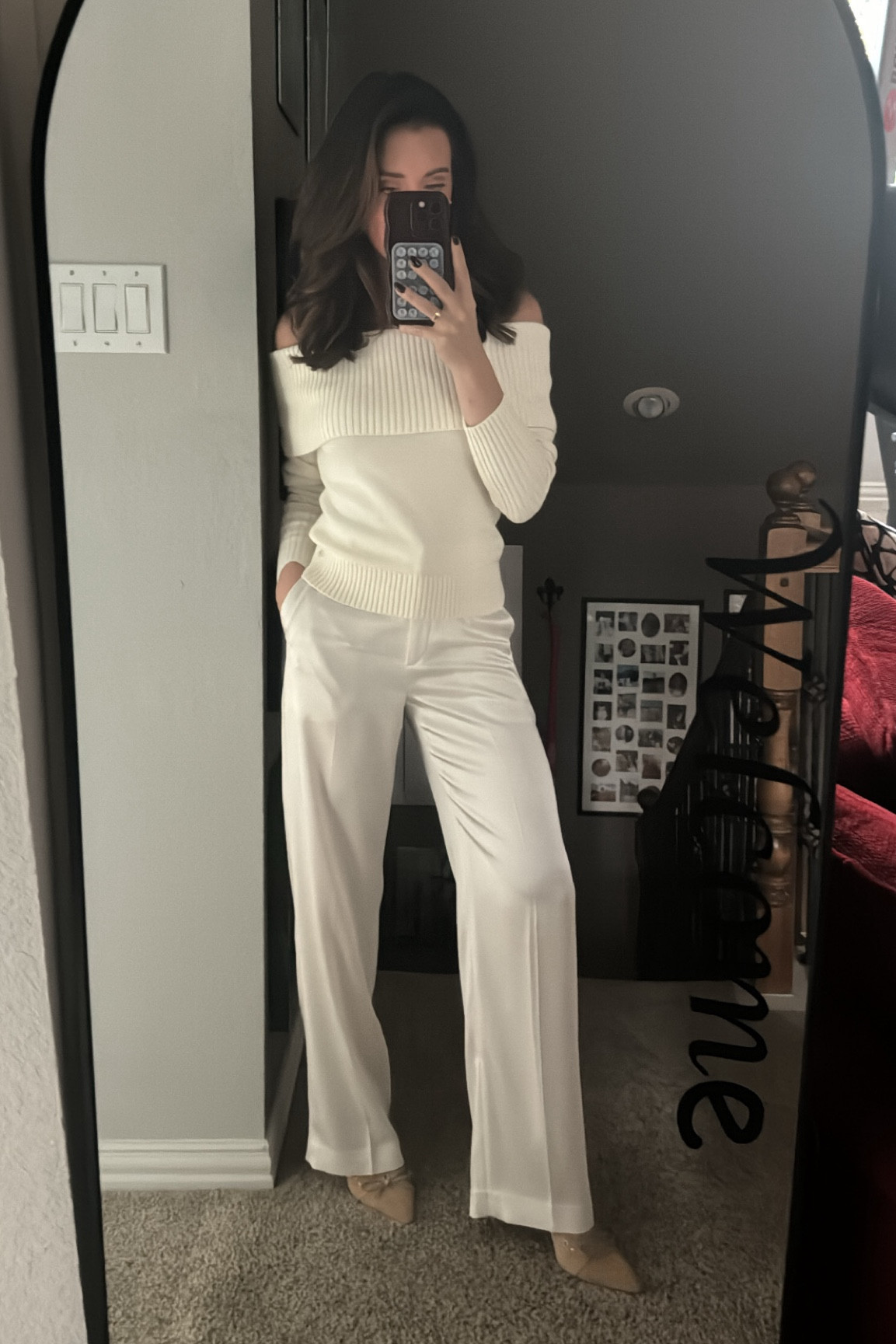 Wedding party outfit for a chilly night. I sized up in the sweater. Pants run on the smaller side. If in between sizes, size up! I’m in a 0 but could have done a 2. All from Aritzia and on sale for Black Friday! Bride, bridal, winter whites

#LTKHoliday #LTKWedding #LTKCyberWeek