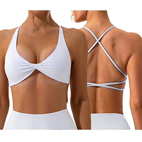 Vertvie Women's Backless Sports Bra Gym Yoga Cross Back Strappy Sports Bra Padded Open Back Low Impact Fitness Workout Crop Tank Tops White S | Amazon (UK)
