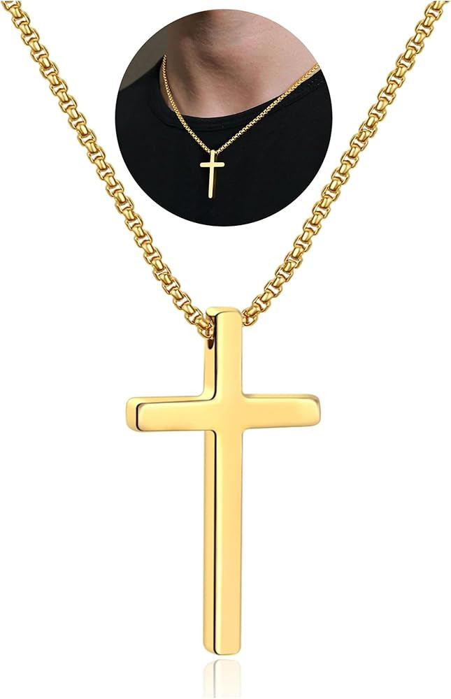 IEFSHINY Cross Necklace for Men Boys - Fathers Day Mens Gifts, Stainless Steel Cross Pendant Chai... | Amazon (US)