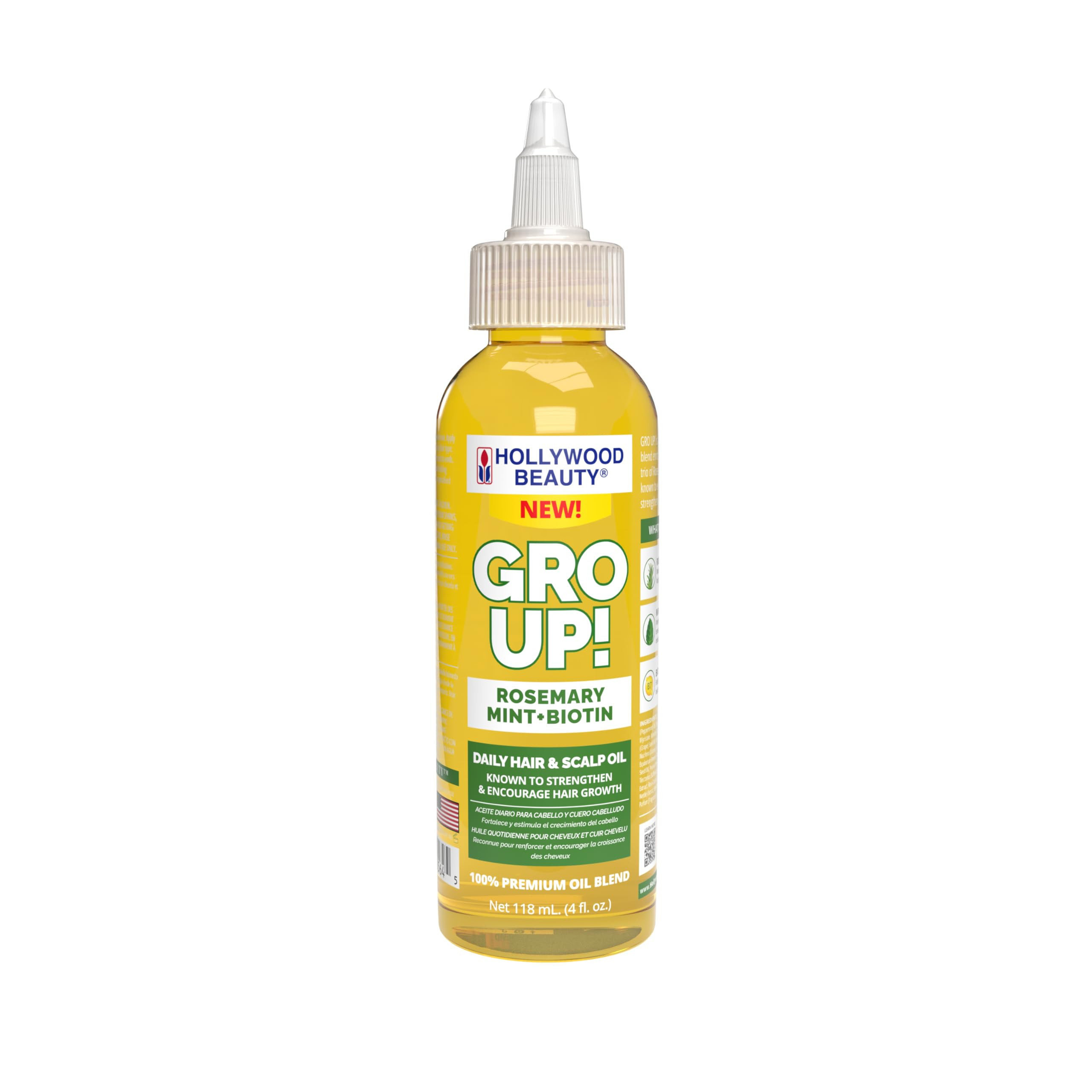 Hollywood Beauty Gro Up! Daily Hair & Scalp Oil with Rosemary, Mint, and Biotin, 4 fl oz | Amazon (US)