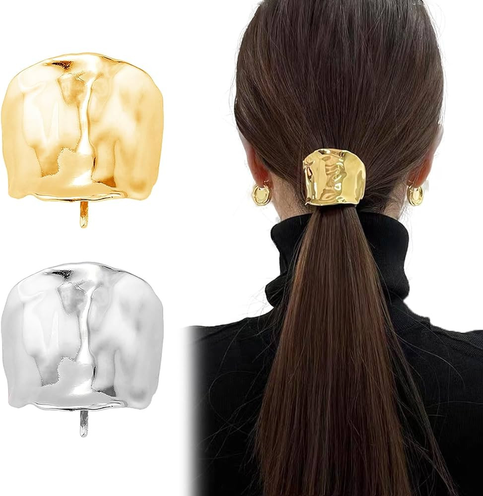 2 Pcs Ponytail Holder Hair Clips, 1.96Inch Metal High Ponytail Cuff Hair Barrettes, Decorative St... | Amazon (US)